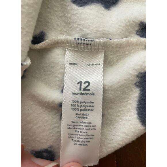 Carters 12 Months One Piece Hooded Fleece Outfit Jumpsuit White Navy Bears - Picture 4 of 10